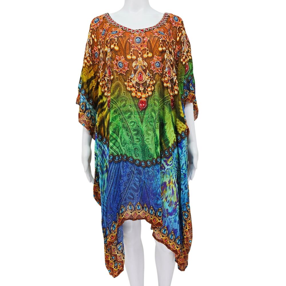 Bollywood Indian Rhinestone Sheer Kaftan Dress L New